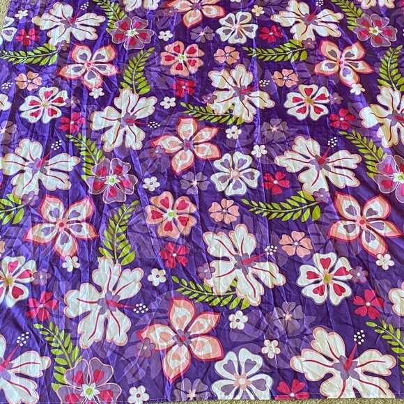 Floral Shower Curtain 72"x69" Purple Hibiscus Pattern Polyester Bathroom Decor - Picture 2 of 6